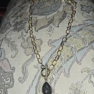 Gold Chain Necklace with Black Teardrop Pendant
